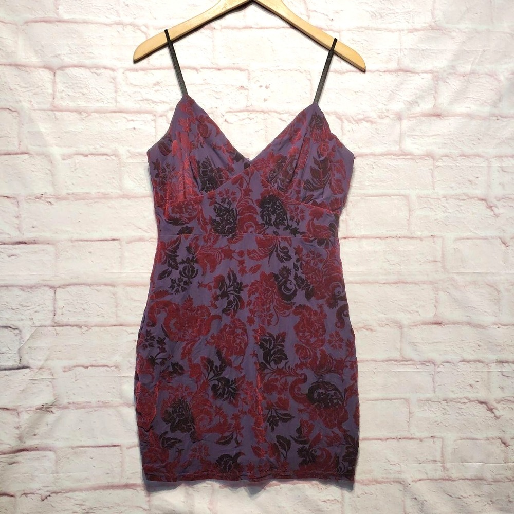 Privy Y2K Whimsigoth Burnout Velvet Slip Dress Fairy Goth Purple Floral Large‎